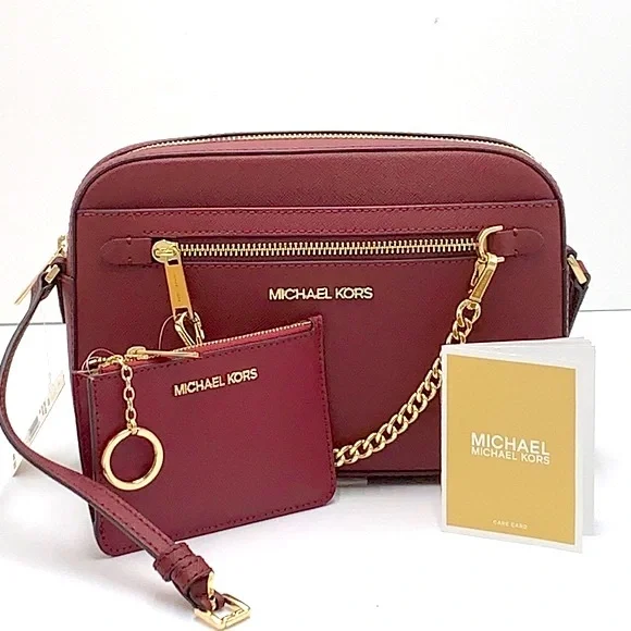 MICHAEL KORS LARGE EW CROSSBODY DARK CHERRY 🍒 & SM TOP ZIP COINPOUCH MULBERRY - Picture 2 of 16